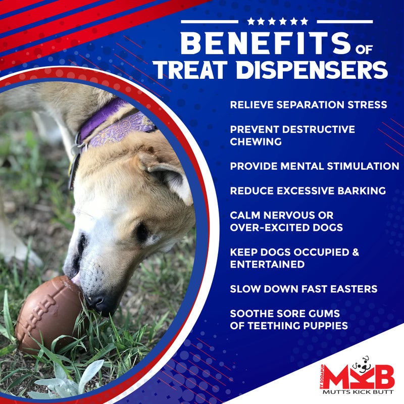 SodaPup MuttsKickButt Football â€“ Durable Dog Treat Dispenser & Chew Toy Made in USA from Non-Toxic, Pet Safe, Food Safe Natural Rubber for Mental Stimulation, Problem Chewing, Calming Nerves & More - Image 4